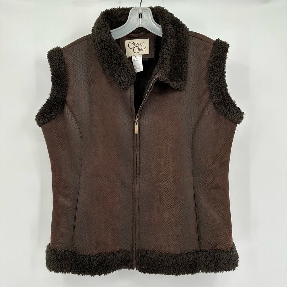 Cripple Creek Western Vest Womens Size XL Faux Fur Lined‎ Reptile Print Cowgirl